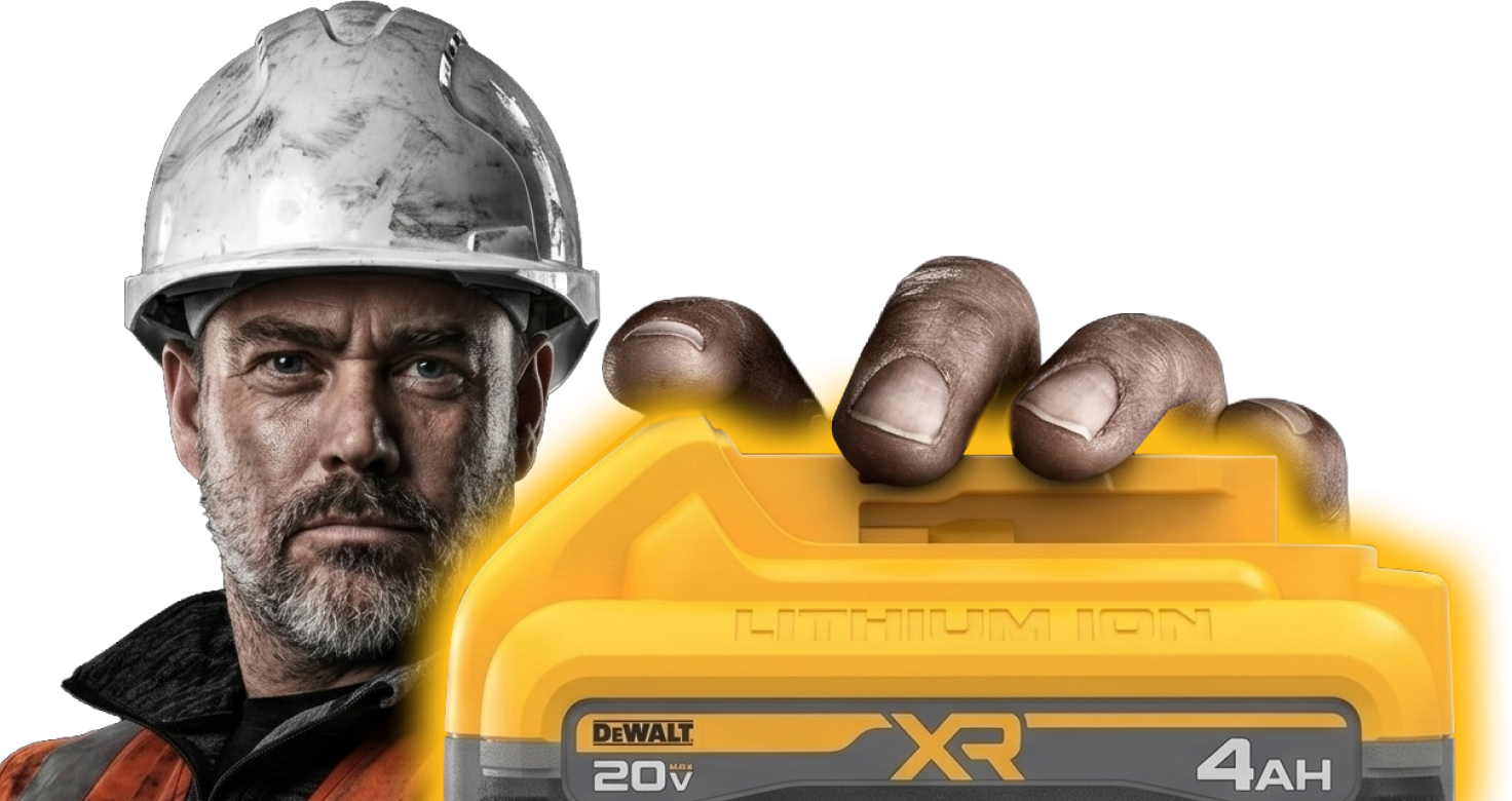 Trabalhador com bateria DeWALT 20V MAX XR